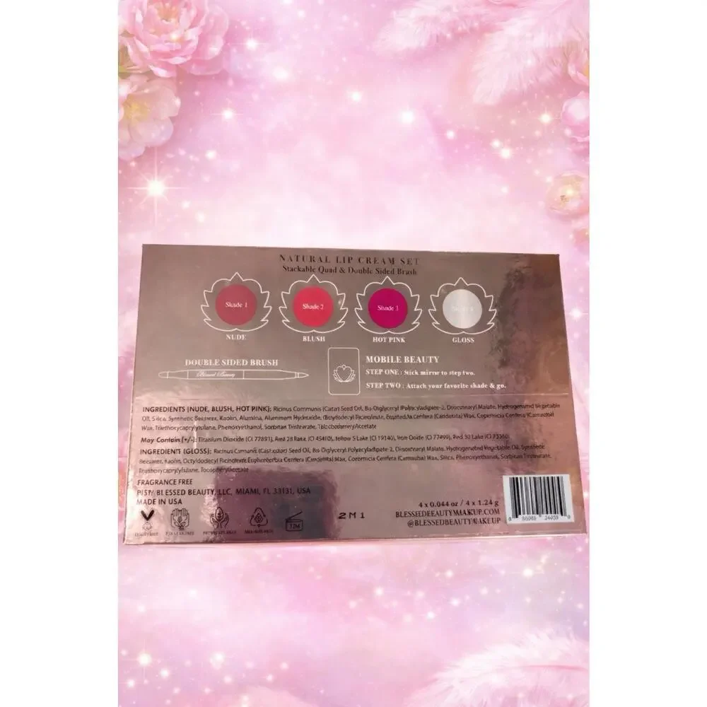 Blessed Beauty Divine Pinks Natural Lip Cream Set Nude Blush Hot Pink + Gloss